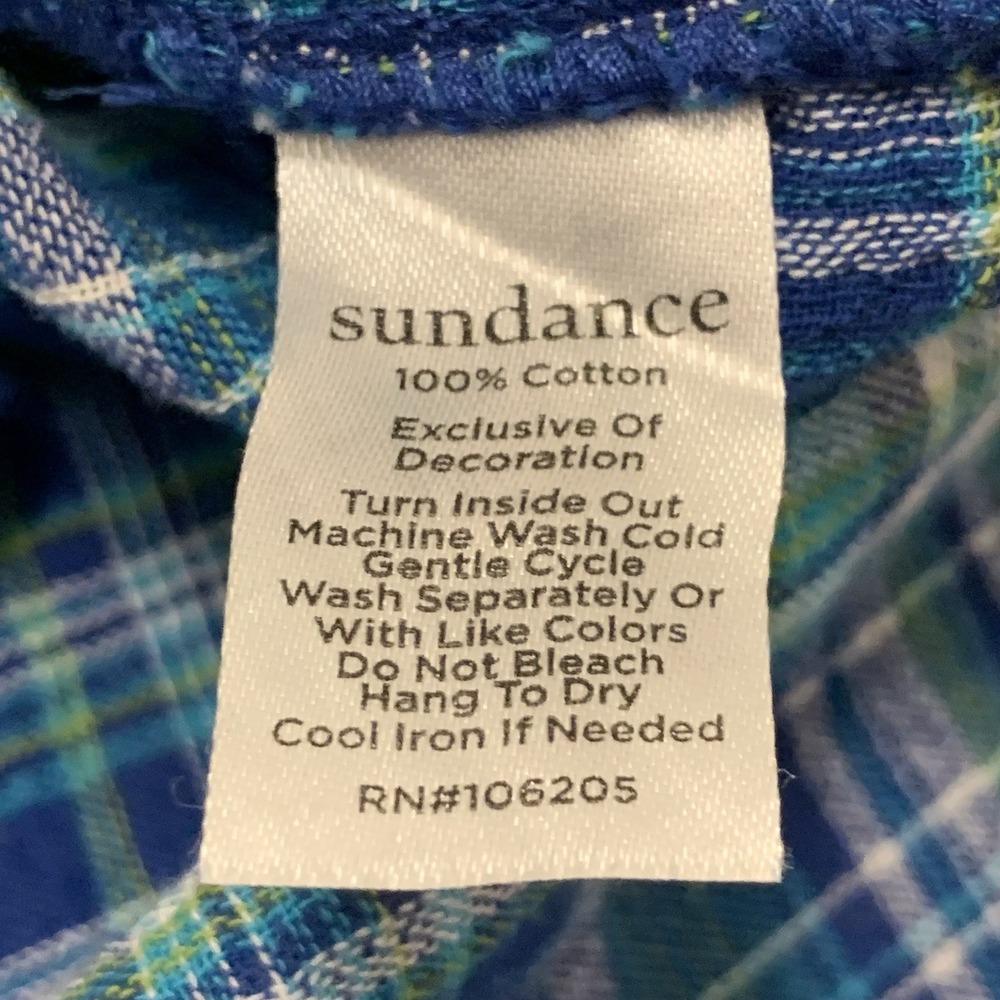 Sundance Cotton Blue Plaid Pearl Button Up Coastal Weekend Western Shirt Medium - Picture 11 of 15